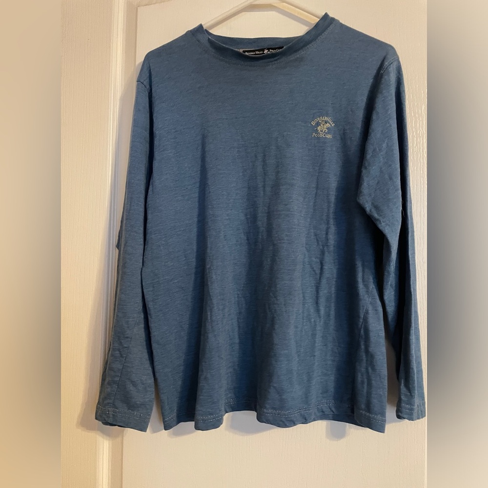 Beverly Hills Polo Club‎ Blue Logo Icon Pony Long Sleeve Tee Small Preppy Basic